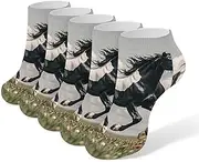 [Dwrepo] Black And White Horses Running Socks 5 Pairs Short Socks Comfort Non Slip Ankle Socks Novelty Fashion Low Cut Sock for Women Men Gifts Party, Black and White Horses Running