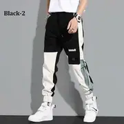 Lettering Strappy Cargo Harem Pants 02 - Black - 4XL