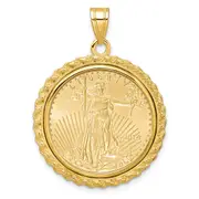 14K Yellow Gold Wideband Distinguished Coin Jewelry Polished With Casted Rope Mounted 1/4Oz American Eagle Prong Bezel Pendant