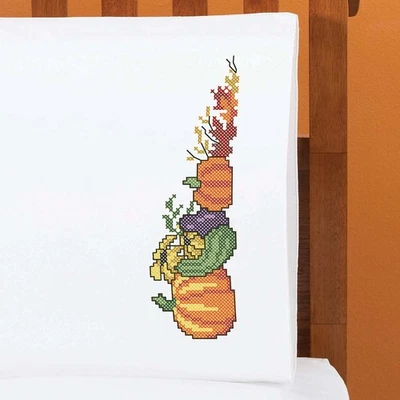 Herrschners® Fall Fancy Pillowcase Pair Stamped Cross-Stitch