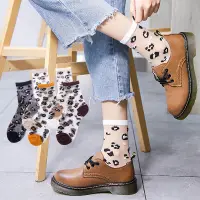 在飛比找蝦皮商城優惠-KAFU 夏季女士薄款水晶襪透氣豹紋襪子網眼中筒襪