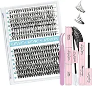 KevKev Lash Clusters Kit Eyelash Extension Kit 280pcs Eyelash Clusters DIY Lash Extension Kit Wispy Cluster Eyelash Extensions with Lash Bond and Seal Lash Applicator Lash Remover(30+40D, D-8-16mix)