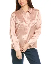 FRAME Denim Raw Edge Double Pocket Silk Shirt