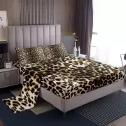 Leopard Print Bed Sheet Set Queen Size,African Cheetah Skin Print Fitted Sheet 4
