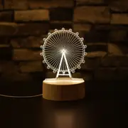 White Base Creative 3D Tricolor LED Decorative Night Light, Button Plug Version, Shape:Diamond Ferris Wheel(White-Warm-Warm White)