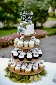 50 Cupcake Donut Stand (Tower Holder) 4 Tiers Wedding Party Wooden Rustic Bark