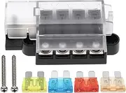 SING F LTD 1 Set of 12V-24V Automotive 4 Way Waterproof Fuse Box Metal Fuse Box 9.3x4.4cm with Screws and 5A 10A 15A 20A Fuse for Trucks Cars Ships Black