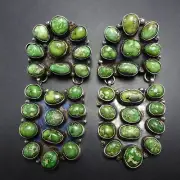 Huge ELLA PETER Navajo NEVADA GREEN TURQUOISE Cluster EARRINGS Sterling Silver