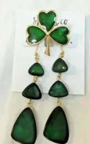 Style & Co Resin Triple Drop Earrings Vtg B.J. Broach Pin 3 Leaf Clover Lot of 2