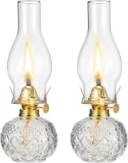 Hortsun 2 Pieces Oil Lamp, Vintage Glass Kerosene Lamp for Tabletop Decor