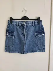 Next Denim Skirt Ladies Size 8 Blue A Line Short Pockets Short Casual