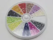 1500 Mixed Colour Tiny Half Pearl Bead 3mm Flat Back with Wheel 12 Colour