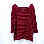 NWT Talbots Striped Textured Square Neck Tee top 3X plus size new red black