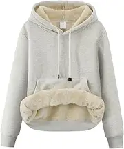 Gihuo Women's Winter Warm Hoodie Sherpa Fleece Lined Pullover Hoodie Hooded Sweatshirt Heavyweight Casual Tops