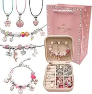 Charm Bracelet Making Kit for Girls with Jewelry Box, 68Pcs Bracelet Pendant Necklace Jewelry Gift Adults and Kids, Bracelets for DIY Craft Toy, Christmas Birthday Present for 8-12 Year Old Teens Pink