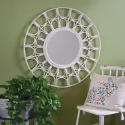 Barbados Rattan Mirror in Whitewash- 35 inch
