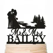 Outdoor Wedding Cake Topper Forest Theme Lake Wedding Tree Topper Kissing Couple