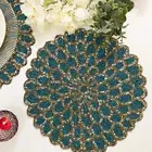 Set of 6, Handmade beaded placemat, Teal, Gold and White, table mat