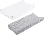 CONGARTENO 2Pcs Polyester Changing Pad and Comfortable Changing Table Covers for Boy Girl and Machine Washable Fade Resistant Stylish Grey Design