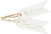 Joycraft 100pcs Thank You Tags - White Paper Hangtags with Gold Foil, Personalized Gift Tags for Baby Showers, Parties & Gift Wrapping (2.75"x1")