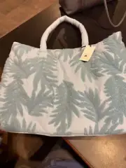 Shade & Shore Blue Leaf Pattern Terry Tote Handbag