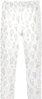 [Joisal] Cute Ice Cream White Girls' Leggings, Ideal for Girl Yoga Pants, Leggings for Kids, 4-10T
