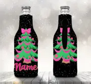 Christmas Tree Personalised Stubby Holder Zip Up Bottle Cooler Collapsible