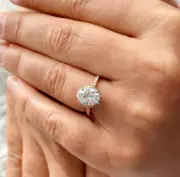 14K SOLID ROSE GOLD OVAL SHAPE MOISSANITE ENGAGEMENT RING HALO PRONG SET 2.50CT