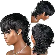 Mullet Wigs for Black Women Synthetic Wig Curly Wave Dovetail Pixie Cut Wig for Women Mullet Layered Pixie Haircut Wig