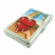 Surreal Rainbow Heart Cigarette Case w/Built in Lighter Metal Wallet