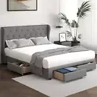 Oikiture Bed Frame Double Size Base With Storage Drawers