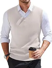 [COOFANDY] Men's Sweater Vest V Neck Sleeveless Sweater Slim Fit Casual Knitted Pullover Sweater