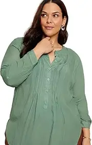 [Autograph] Womens Plus Size - Tops - Winter - Tunic - Green - Long Sleeve - V Neck - Relaxed Fit - Length Long - Casual Office Wear - Work Clothes