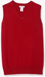 NEW Amazon Essentials Boy's Uniform Cotton V-Neck Sweater Vest Red Size 2XL