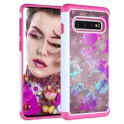 Coloured Drawing Pattern PC + TPU Protective Case for Galaxy S10+(Peony)