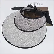 [TOMYEUS] Sun Hats Summer Sun Hat Women's Straw Hat Large Brim Sunscreen Sun Hat Folding Beach Hat Beach Cap (Color : Gray)
