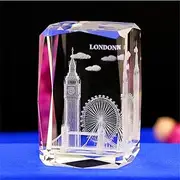 (London) - Crystal Glass Cube London Model Paperweight 3D Laser Engraved Tower Bridge Eye Big Ben Figurines Feng Shui Souvenirs Crafts