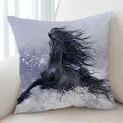 Winter Thunder Snow Running Wild Black Horse Cushion Cover