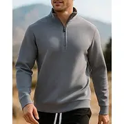 Men's Running Top Sports Sweatshirt Quarter Zip Long Sleeve Top Athleisure Moisture Wicking Breathable Fishing Hiking Running Sportswear Activewear Solid Color