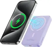 Baseus Magnetic Power Bank, 10000mAh Wireless Portable Charger PD 20W with USB-C Cable, Battery Pack Compatible with Magsafe, iPhone 15/15 Pro/15 Pro Max, iPhone 14/13/12 Series(Purple)