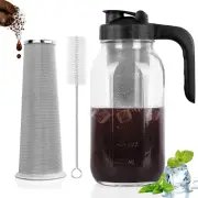 Cold Brew Coffee Maker Pitcher, 64 Oz Heavy Duty Glass Mason Jar Pitcher with V-