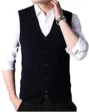 [RAFYZY] Mens Sweater Vest, Wool Blend Knit V-Neck Casual Sleeveless Knitted Button Cardigan Vest M-3XL