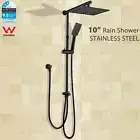 Black 10'' Square Rain Shower Head Set 2 In 1 Sliding Rail Diverter Wall Elbow