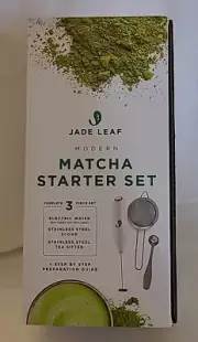 Jade Leaf Modern Matcha Starter Set: Electric Whisk, Scoop, Sifter, & Handbook