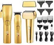 Gold,Professional Cordless Hair Clippers & Beard Trimmer Kit for Men, Suspended 5-Blade Head Foil Shaver, Men's Rechargeable Barber Clippers with LED Display, for Barber