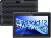 Android Tablet 7 inch Tablets, 7" HD IPS Touch Screen Tablet PC, Quad-core, 4GB RAM 32GB ROM 1024GB Expand Tableta, 2MP+5MP Dual Camera WiFi-6 Bluetooth 3000 mAh Battery Tab, Android 12 Tablet Black.