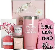 APLUSH Birthday Gifts for Women, Bath Relaxing Spa Gift Basket Set, Unique Coffee Cup Set Valentine's Day Christmas Gift for Her, Friends, Mom, Sisters, Coworkers, Wife, Girlfriend, Pink