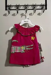 Boutique Girls Size 6 Shorts Set Gingham Crocodile Ruffled Top/Shorts NEW