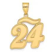 14k Yellow Gold Brushed Border Script Number 24 Pendant