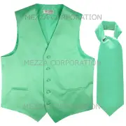 New Men's Tuxedo Vest waistcoat Ascot Cravat prom Aqua Green formal wedding